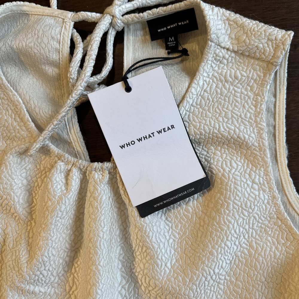 NWT Who What Wear Babydoll Top Women's M Cream White Sleeveless Flounce Top Boho - Picture 3 of 6